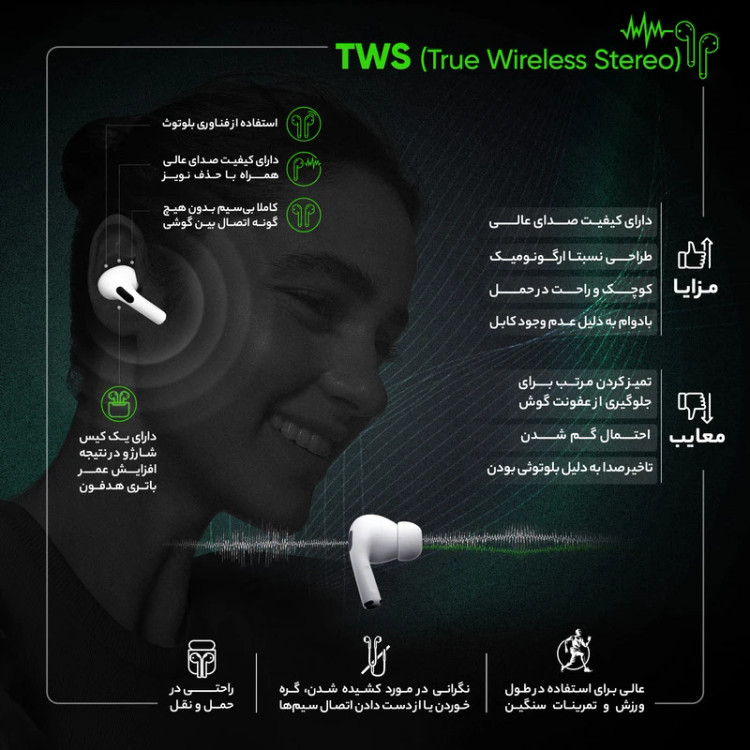 هندزفری بلوتوثی ایرپاد مدل AirPods Pro Black