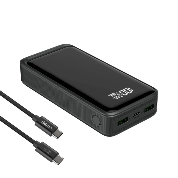پاوربانک هترون مدل HPB2055G-100W ظرفیت 20000 میلی آمپر ساعت به همراه کابل تبدیل USB به USB-C